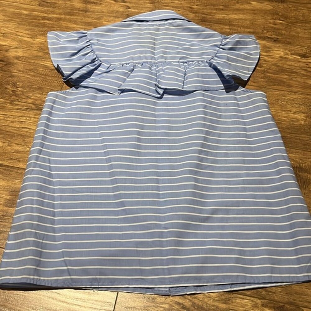 Who what wear blue and white stripped short sleeve frilly blouse - Picture 7 of 7